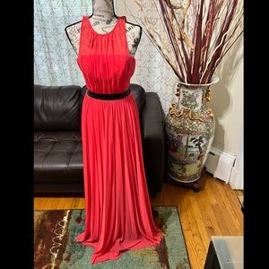 ABS by Allan Schwartz Chiffon gown with leather detail at waist , Size 0